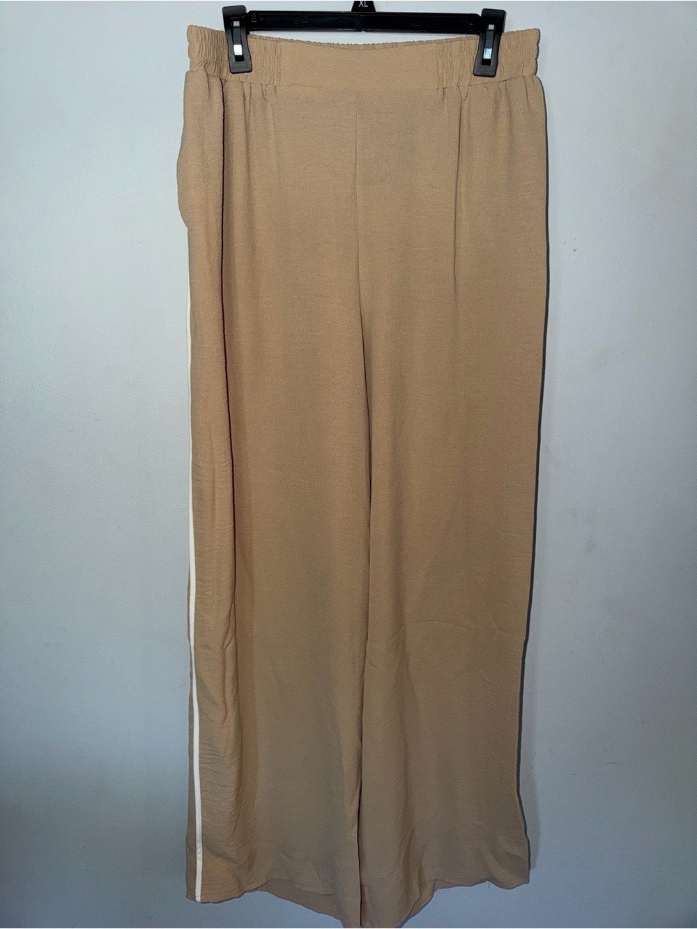 Impressions Tan Elastic Waist Pull-On Pants with White Stripe on Sides
